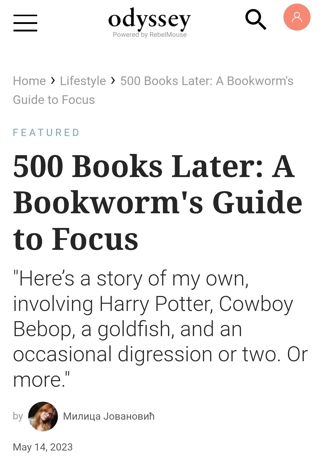 Milica Jovanović's article 500 Books Later: A Bookworm's Guide to Focus on The Odyssey Online